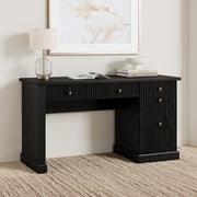 Fluted Home Office Desk Storage, 54" Modern Executive Desk with Charging Station, Wooden Computer Writing Desk with File Cabinet & Drawers for Study, Living Room, Bedroom
