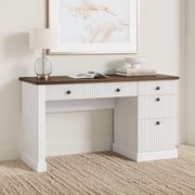 Fluted Home Office Desk Storage, Compact Computer Desk with Drawers 54" Modern Executive Desk with Charging Station, Modern Writing and Study Table Wooden Computer Writing Desk with File Cabinet