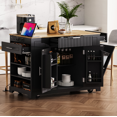 thumbnail image 1 of Fluted Kitchen Island with Trash Can Storage, Power Outlet & Internal Rack, Rolling Cart with 3 Drawers & 3 Open Shelves, 5-Wheel Mobile Kitchen Island for 10 Gallon Bin, Black, 1 of 9