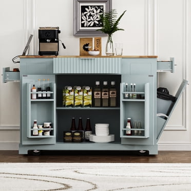 Dextrus Rolling Kitchen Island Cart with Trash Can Storage, Drawers ...