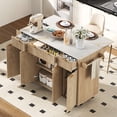 thumbnail image 1 of Fluted Kitchen Storage Island with Drop Leaf, Power Outlet, 55.5" Rolling Kitchen Cart with 4 Doors and 3 Drawers, 1 of 9