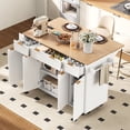 thumbnail image 1 of Fluted Kitchen Storage Island with Drop Leaf, Power Outlet, 55.5" Rolling Kitchen Cart with 4 Doors and 3 Drawers, 1 of 9