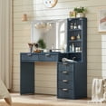 thumbnail image 1 of Fluted Lighted Makeup Vanity Table, Blue Dressing Desk with Charging Station for Living Room, 1 of 7