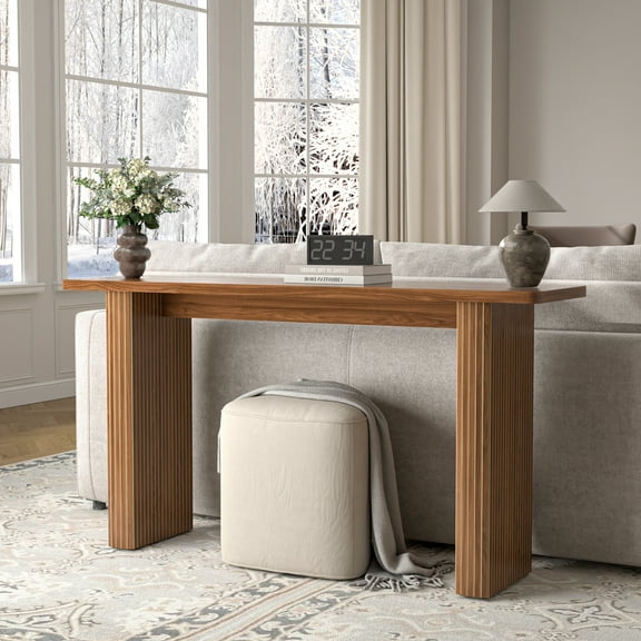 Fluted Long Console Table, Wood Sofa Table Behind Couch for Living Room, Hallway, Entrance, 60 Inch(Walnut)
