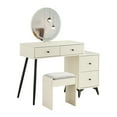 thumbnail image 1 of Fluted Makeup Vanity Desk with Round LED Mirror and Lights with stools - White, 1 of 7