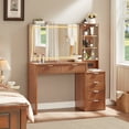 thumbnail image 1 of Fluted Makeup Vanity Table Set with Power Station, Dressing Table w/ Mirror & 6 Drawers, Vanity Desk for Bedroom, Dressing Room, Brown, 1 of 6