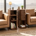 thumbnail image 1 of Fluted Narrow Nightstands with Sliding Tambour Doors, 3-Tier Slim Bedside Table with Open Shelf for Small Space, Walnut, 1 of 7