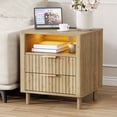 thumbnail image 1 of KAMOMA Fluted Night Stand with Charging Station, 18" Wide Bedside Table with 2 Drawers, Modern Wood Nightstand with Open Shelf, Side Table for Bedroom Living Room Office, Oak, 1 of 10