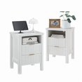 thumbnail image 1 of ONBRILL Fluted Night Stand with Charging Station, 23" Modern 2 Drawers End Table, Nightstand Set of 2 with Curved Profile Design, Bed Side Table for Bedroom, Living Room, White（2-Pack）, 1 of 5