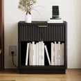 thumbnail image 1 of Pusnapku Fluted Night Stand, 22" Farmhouse Bedside Table with Charging Station, Curved Design Wood End Table with Drawer, for Living Room, Bedroom, 1 of 9
