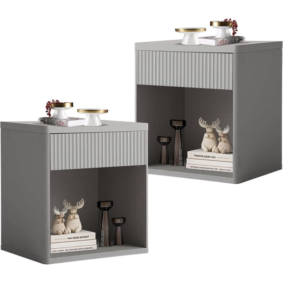 Fluted Nightstand with Drawer - 22.8" W Large Night Stand Bed Side Table End Table w/Storage, Mid Century Modern Bedside Night Stands for Bedroom Living Room Sofa Couch Office (2, White Alder)