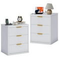 thumbnail image 1 of Fluted Nightstand Set of 2 with Charging Station, Bedside Table with Drawers and Open Storage Space, Metal Handles and Rounded Corners for Safety, Mid Century Modern End Table, 1 of 9