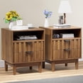 thumbnail image 1 of Fluted Nightstand Set of 2,Night Stand with Solid Wood Legs,Bedside Table with 4 Storage Drawers and Open Wood Shelf,Modern End Side Table for Bedroom,Living Room, Walnut, 1 of 6
