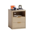 thumbnail image 1 of Fluted Nightstand with Charging Station, 3-in-1 Bedside Table with Drawer & Open Shelf, Mid-Century Modern End Table for Bedroom, Living Room, 1 of 9