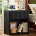 thumbnail image 1 of Fluted Nightstand with Drawer, Side End Table, Small Accent Storage Cabinet, Modern Night Stand Bedside Table for Bedroom, Black, 1 of 10