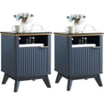 thumbnail image 1 of Vecenuy Fluted Nightstands Set of 2 with Charging Station, 18" Modern Side Table, Wooden Bedside with Faux Marble Top, Storage & Cabinet, End Table for Bedroom Living Room Navy Blue, 1 of 9