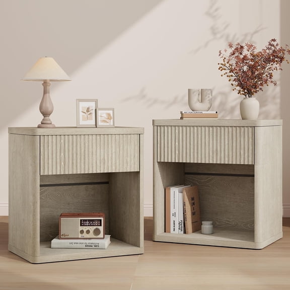 Luban Nese Nightstands Minimalist with 1 Drawer, Gray, Set of 2, 24 in H x 22.6 in W