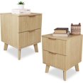 thumbnail image 1 of Fluted Nightstands Set of 2, Mid Century Modern 2 Drawer Dresser for Bedroom, Small Night Stand Side Table End Table with Wood Drawer Storage for Bedroom Closet, Natural, 1 of 15