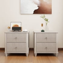 Fluted Nightstands Set of 2,Mid Century Modern Wood NightStand with 2 Drawers,Side Table with Storage for Farmhouse Bedroom Living Room Small Space,Beige