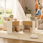Fluted Nightstands Set Of 2, Modern Mid - Century Wood Bedside Table With Drawer & Open Storage Shelf, End Table For Bedroom, Living Room, Office, Sofa Side Couch White+Oak