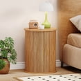 thumbnail image 1 of Fluted Round Side Table, Mid Century Modern Night stand with Sliding Tambour Door and Storage Shelf, Wood Bedside Table, End Table for Small Space,Bedroom, Living Room, 1 of 8