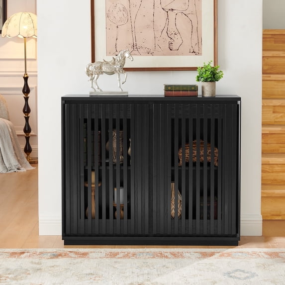 39" Fluted Sideboard Buffet Cabinet, Wood Storage Cabinet with 2 Louvered Doors, Farmhouse Coffee Bar Station for Living Room, Dining Room, Hallway