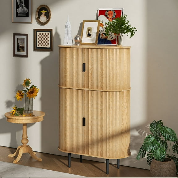 Fluted Sideboard Buffet, Accent Storage Cabinet with Sliding Door, Coffee Bar with Drawer for Kitchen