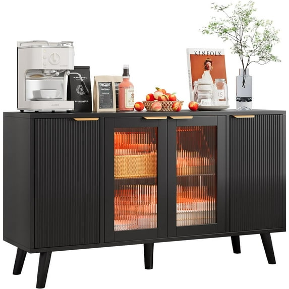 Fluted Sideboard Buffet Cabinet with Doors and Drawers, Buffet Cabinet with Adjustable Shelves, Credenza Accent Cabinet Console Table for Dinning Room, Living Room