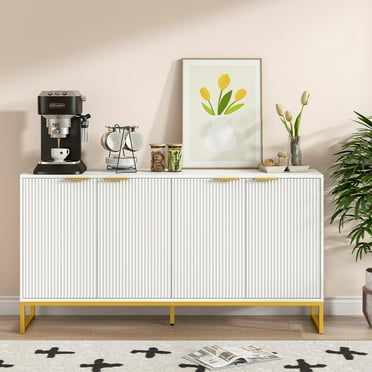 Fluted Sideboard Cabinet, Buffet Cabinets With Storage,Flute Cabinets, Wooden Cabinet With Doors And Shelves, Accent Console For Living Dining Room
