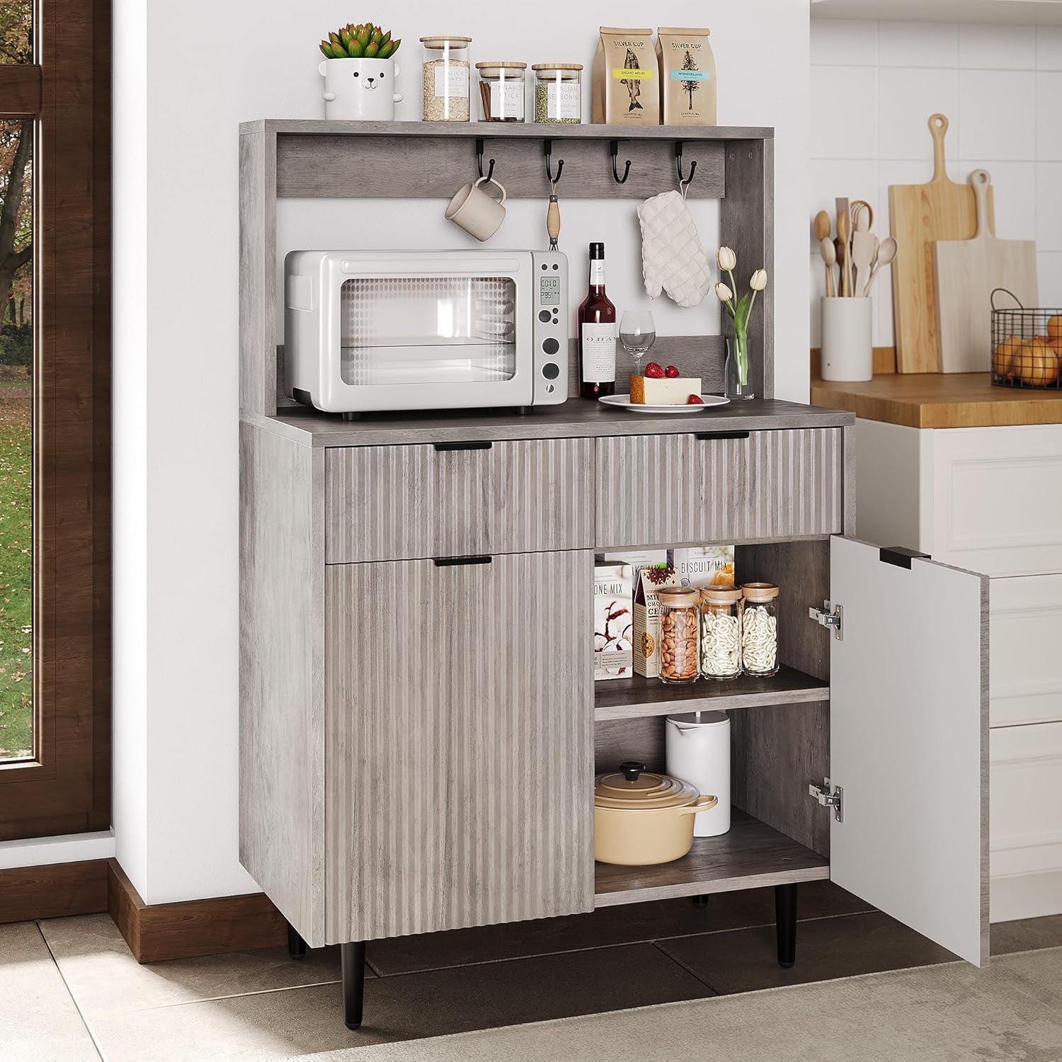 Fluted Sideboard Buffet Cabinet with Storage, Modern Coffee Bar Cabinet ...