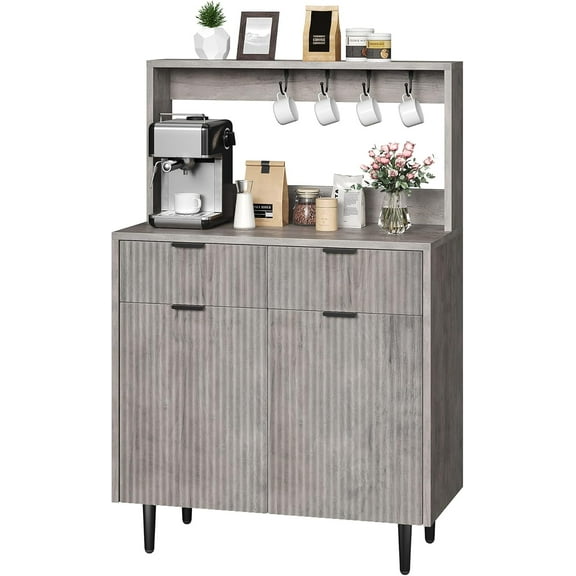 Fluted Sideboard Buffet Cabinet with Storage, Modern Coffee Bar Cabinet with Adjustable Shelves & 2 Drawers, Wood Buffet Console Table for Kitchen Dining Living Room Entryway Hallway