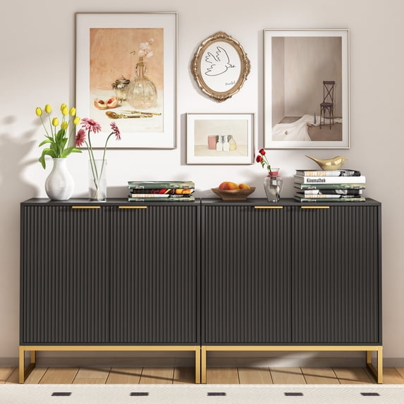 Fluted Sideboard Buffet Cabinet with Storage, Modern Console Table Accent Storage Cabinet, Cupboard Console Table with Adjustable Shelves for Dinning Living Room