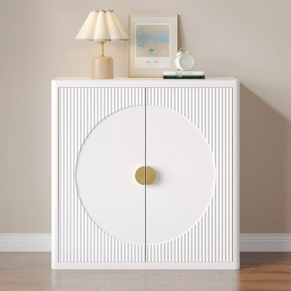 Fluted Sideboard Cabinet, Modern Wood Console Table with Storage, Narrow Buffet Cabinet with Ajdustable Shelves, Coffee Bar Station, for Living Room, Dining Room