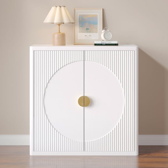 Fluted Sideboard Cabinet, Modern Wood Console Table with Storage, Narrow Buffet Cabinet with Ajdustable Shelves, Coffee Bar Station, for Living Room, Dining Room