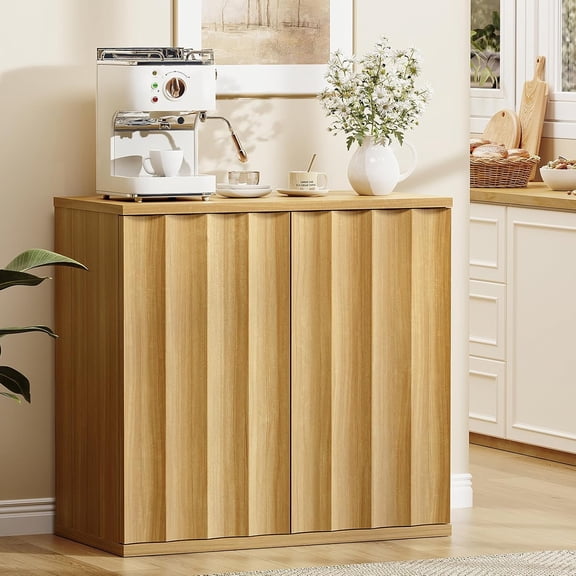 Fluted Sideboard Cabinet with Storage, 31.5" Coffee Bar Cabinet, Modern Kitchen Buffet Cabinets with Doors, Entryway Cabinets for Living Room, Kitchen, Coffee Bar, Natural