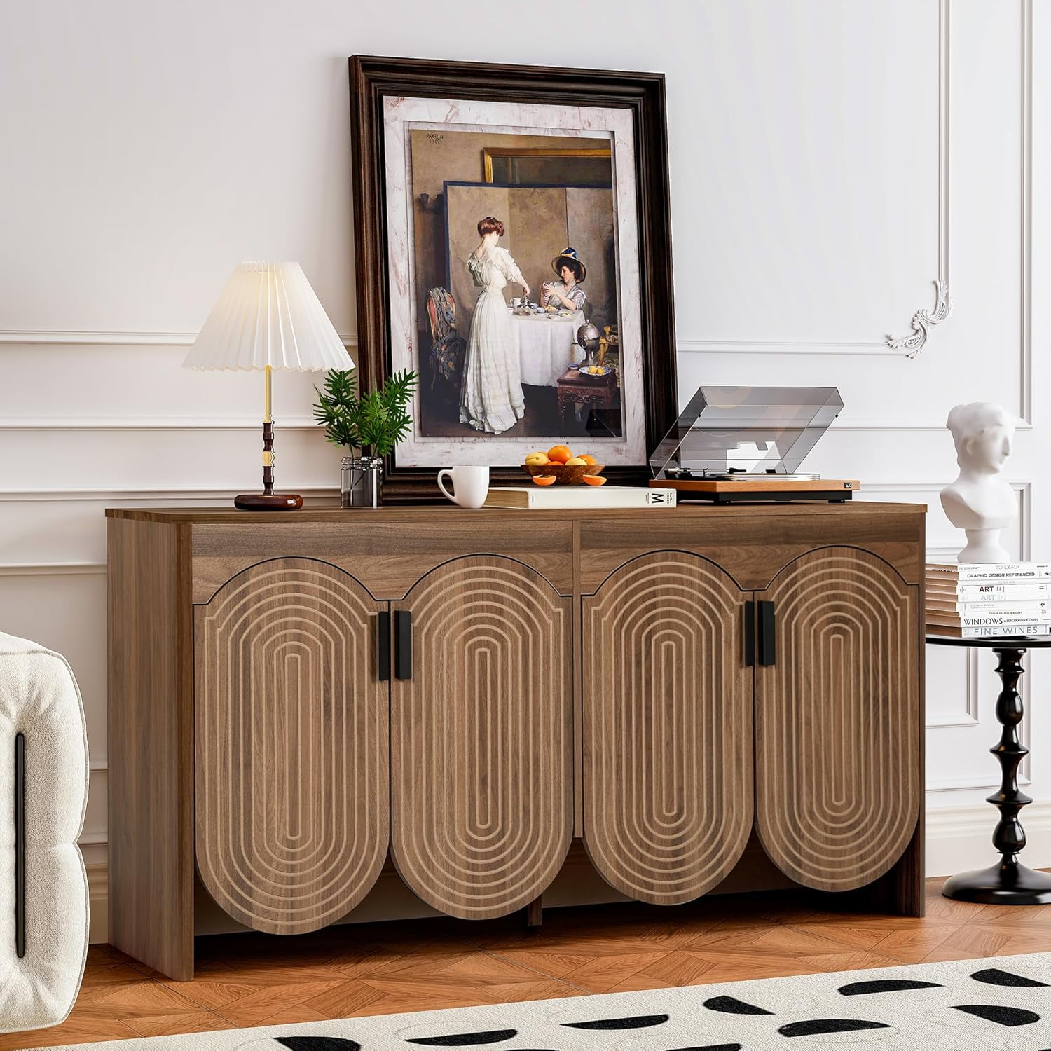 Fluted Sideboard Cabinet with Storage,Buffet Cabinet with Adjustable ...
