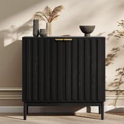 Fluted Sideboard Cabinet with Adjustable Shelves, Buffet Storage Cabinet with Doors for Kitchen, Living Room, Entryway, Black Wood Finish