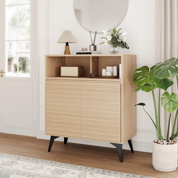 Fluted Sideboard Cabinet with Adjustable Shelves, Modern Buffet Storage Cabinet for Kitchen, Living Room, Dining Room, or Entryway