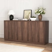 Rumiiro Sideboard Buffet Cabinet Modern Minimalist Fluted 4 Doors Adjustable Shelves Storage 63 in L x 16 in W x 30 in H Walnut