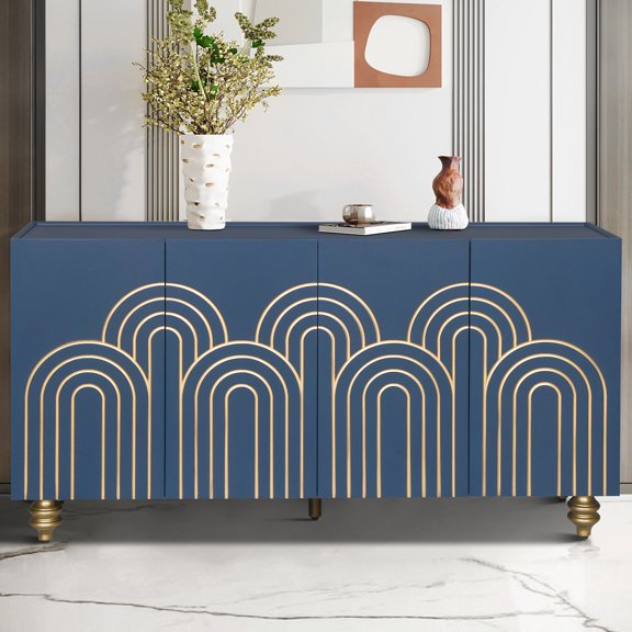 Fluted Sideboard With Adjustable Shelves, Navy Blue, For A Modern Living Area Blue Practical And Stylish Home Storage