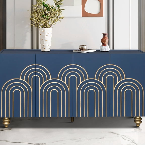 Fluted Sideboard for Living Spaces | With Curve and Strict Lines | MDF Construction for Long - term Use | Pre - wired Holes and Adjustable Shelves