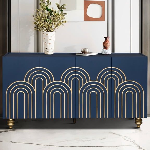Fluted Sideboard with Adjustable Shelves and Gold Feet / Functional in Primary Living Space