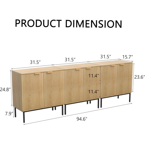 Fluted Sideboard with Storage, Wooden Buffet Cabinet with and Shelves, Natural Oak for Living Room Entryway