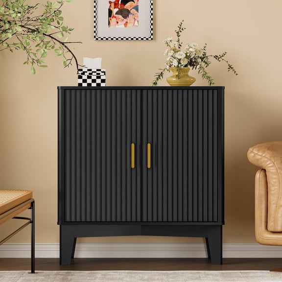 Fluted Storage Cabinet with Doors and Adjustable Shelf, Modern Sideboard Buffet Cabinet for Kitchen Dining Room Entryway, Freestanding Accent Console, 29.5 in Wide