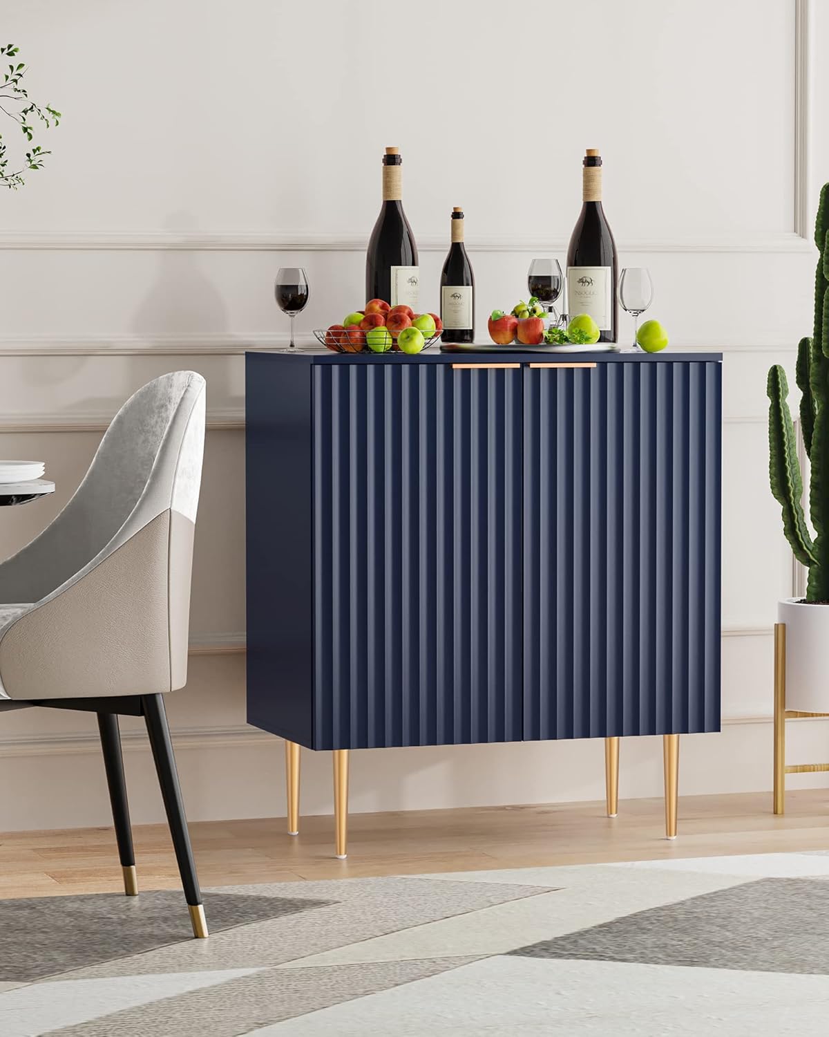 Fluted Storage Wood Sideboard with Spraypainted