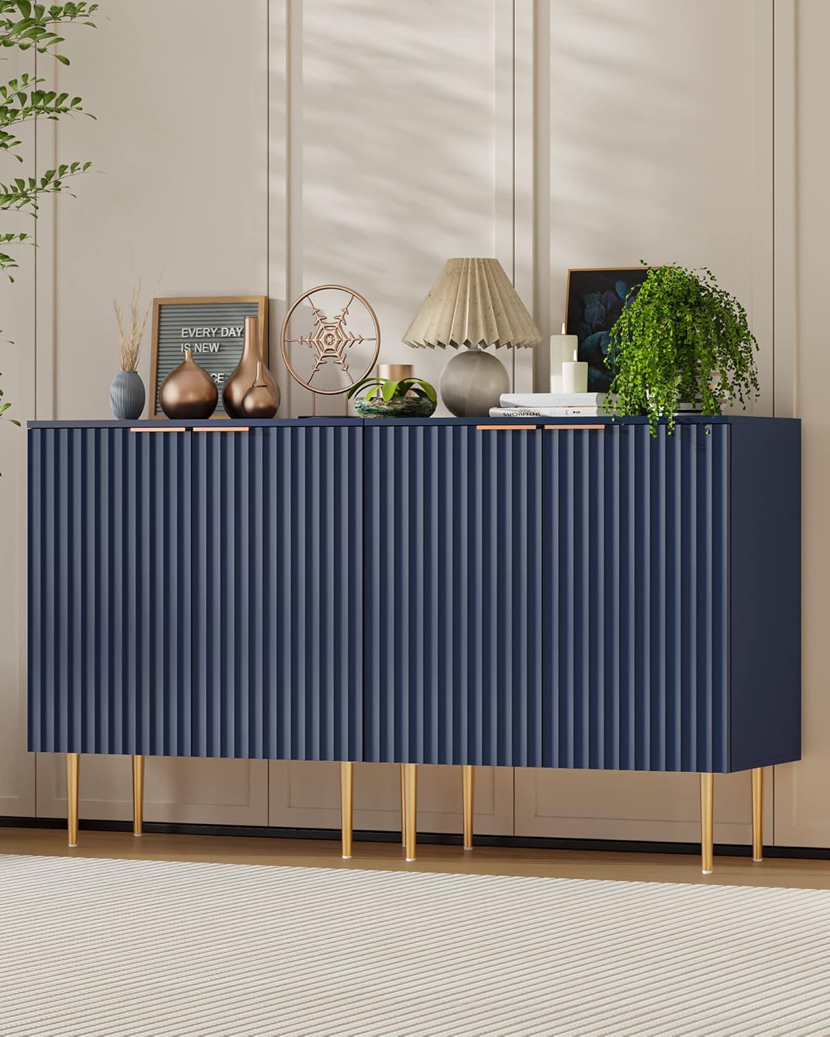 Fluted Storage Wood Sideboard with Spraypainted