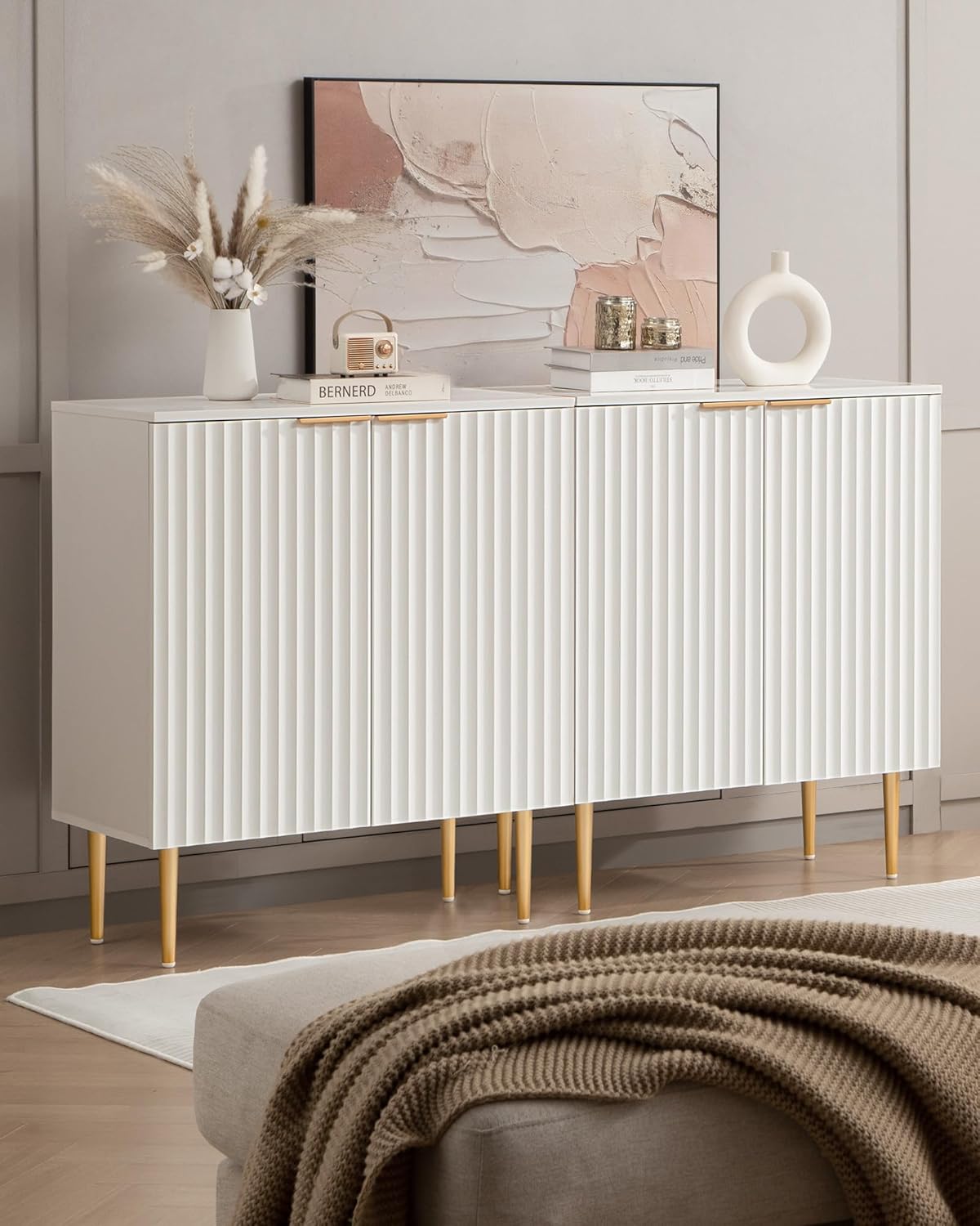 Fluted Storage Wood Sideboard with Spraypainted