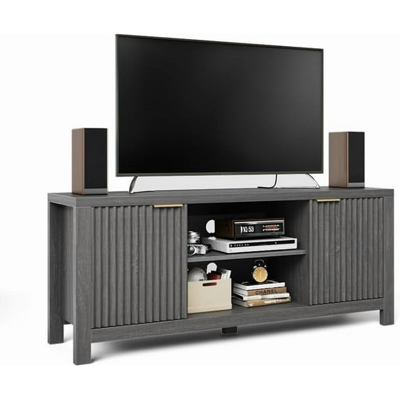 Fluted TV Stand for 65 Inch TV, Modern TV Console Table with Open Shelves & 2 Storage Cabinets, Heavy-Duty Entertainment Center,TV Console Table for Living Room, Bedroom