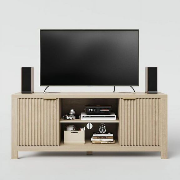 Fluted TV Stand for 65 Inch TV, Modern TV Console Table with Open Shelves & 2 Storage Cabinets, Heavy-Duty Entertainment Center,TV Console Table for Living Room, Bedroom