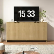 BVIUNTWO Fluted TV Stand for TVs up to 70", Modern TV Console with Storage Cabinet, Entertainment Center with Adjustable Shelves & 4 Doors for Living Room, Natural Oak